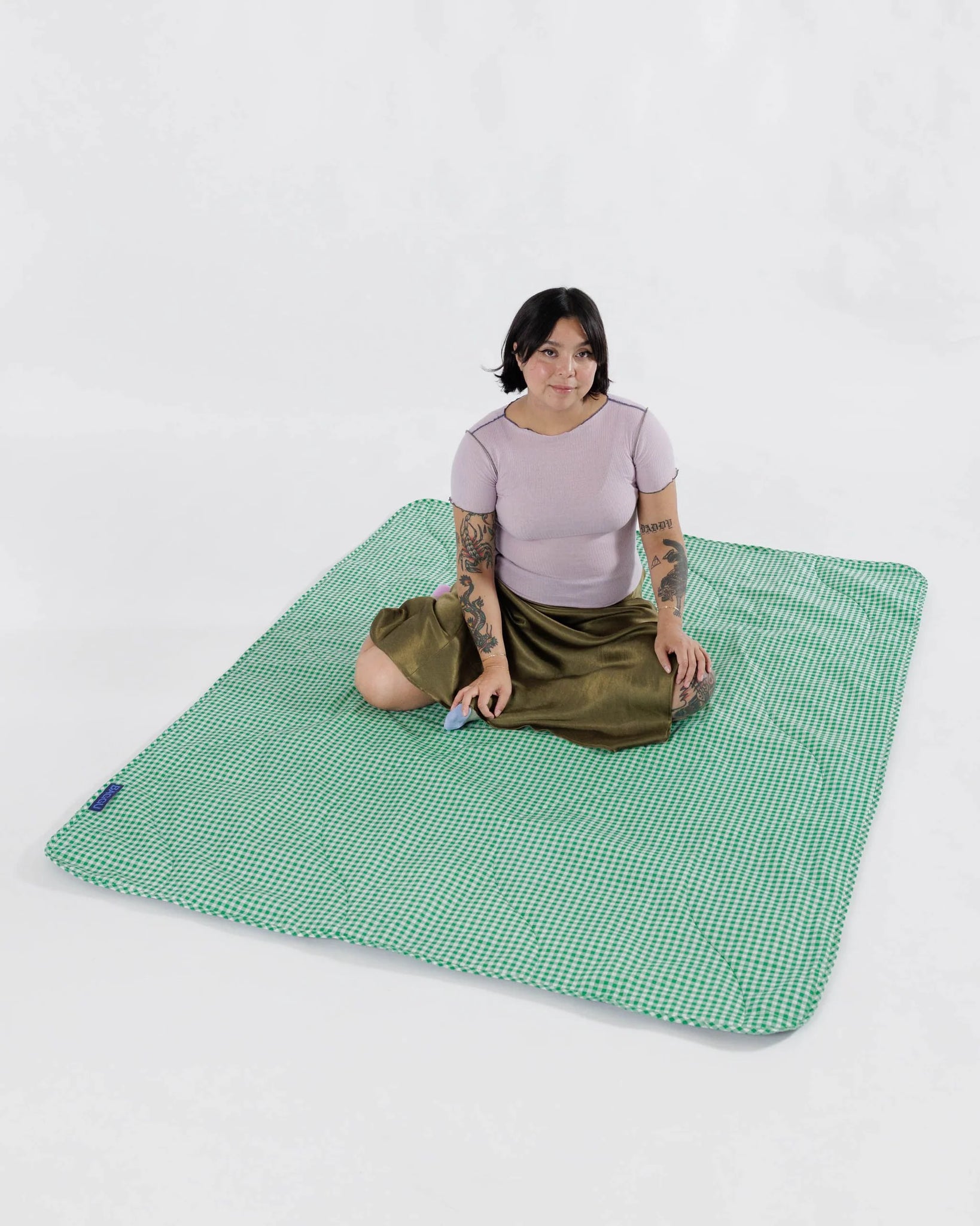 Baggu Puffy Picnic Blanket - Green Gingham