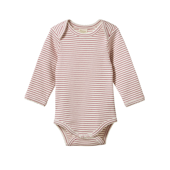 Nature Baby Long Sleeve Bodysuit - Rhubarb Pinstripe