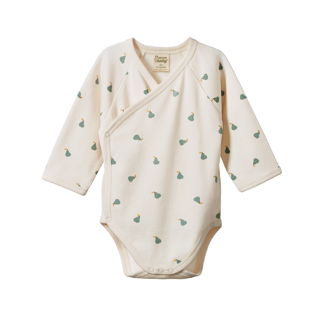 Nature Baby Long Sleeve Kimono Bodysuit - Petite Pear print