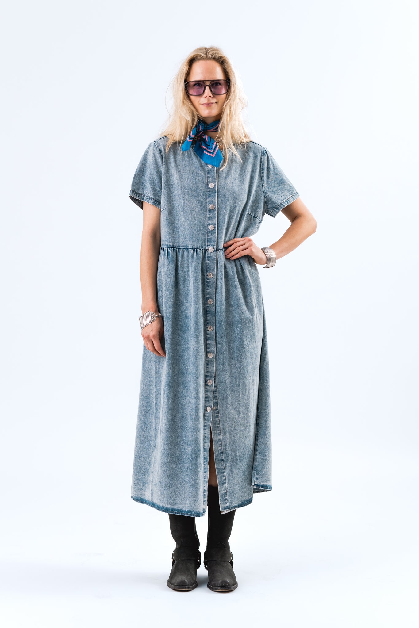 Lollys Laundry Aliya Maxi Dress - Washed Denim
