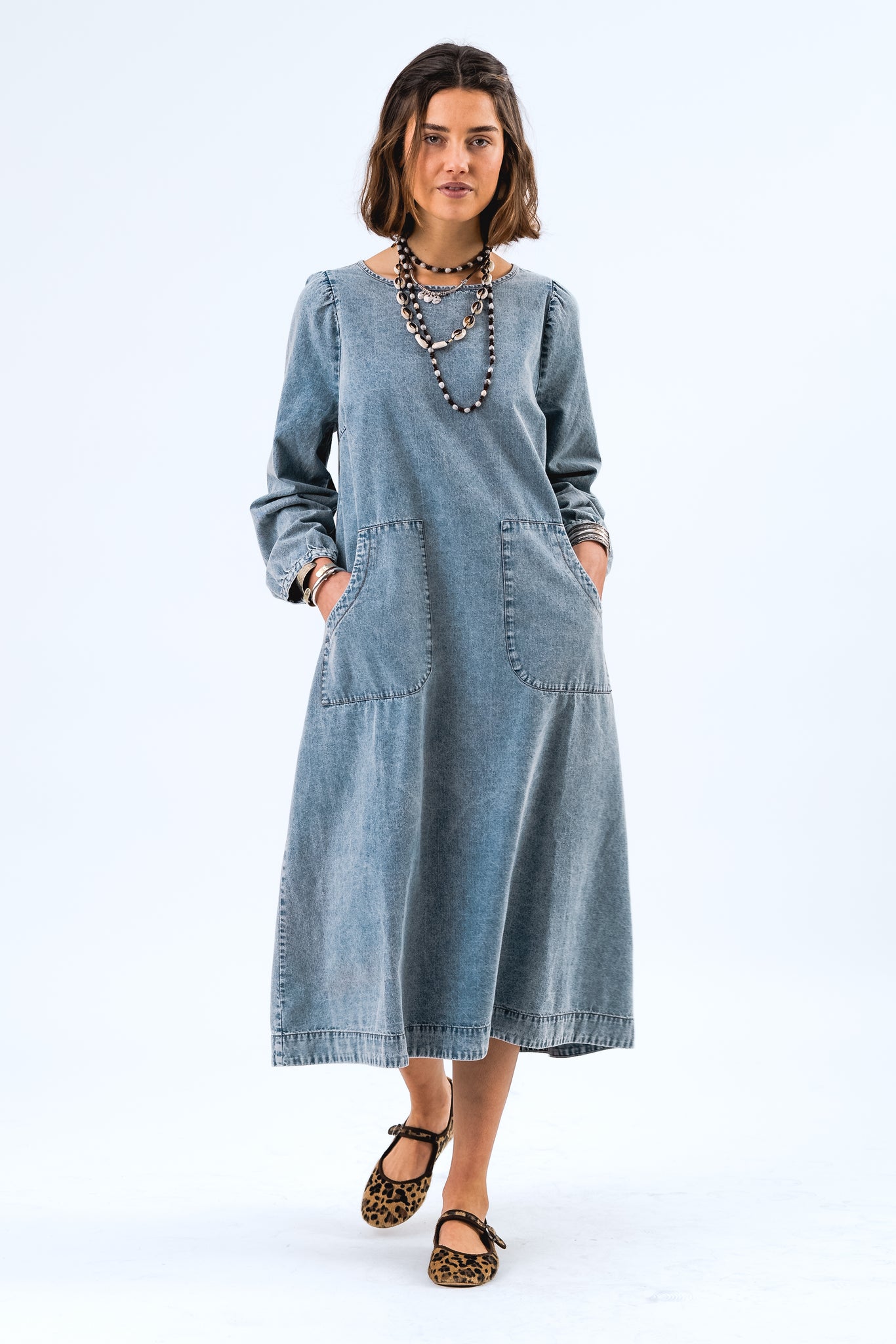 Lollys Laundry Lucas Midi Dress - Washed Denim