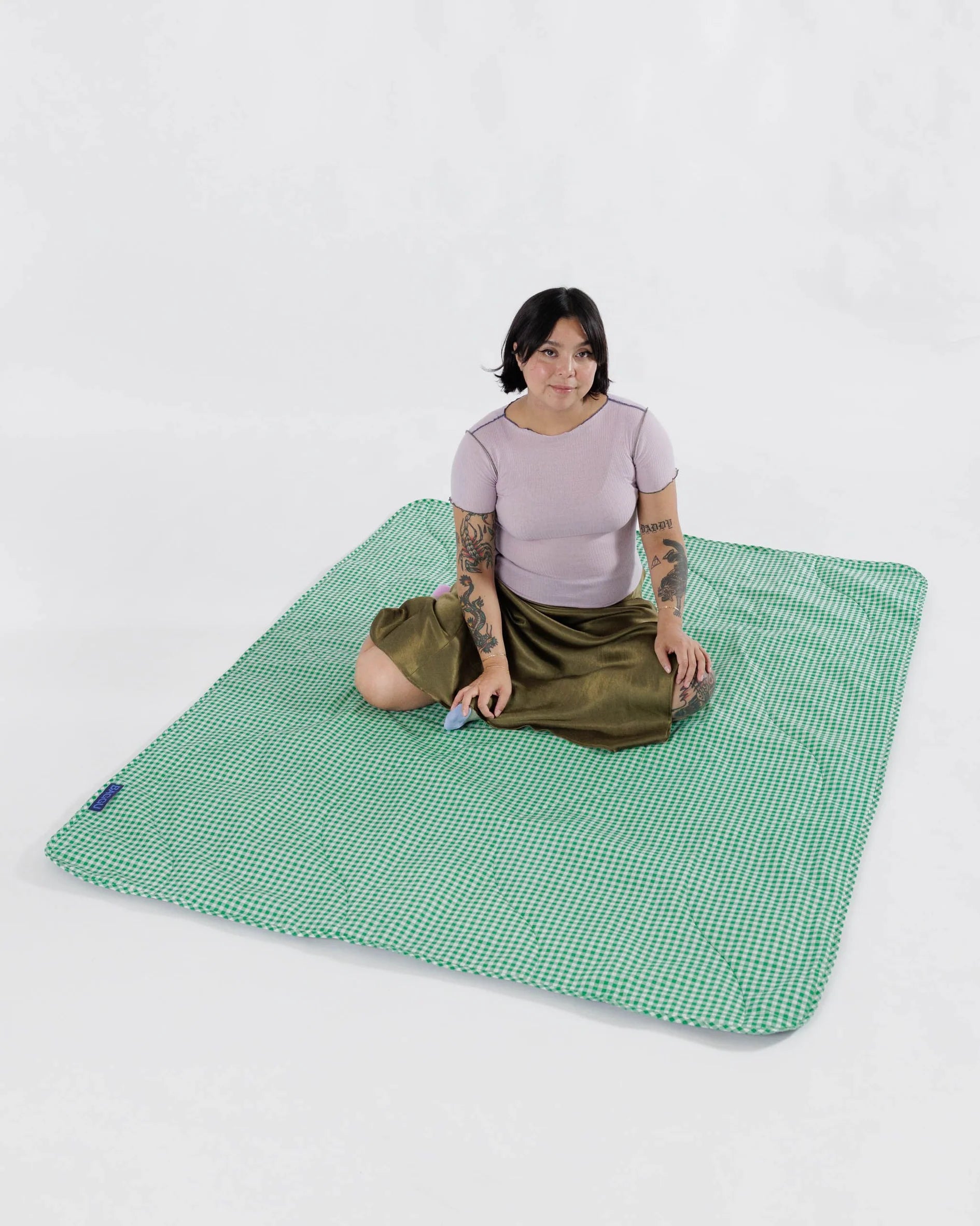 Baggu Puffy Picnic Blanket Green Gingham Wanda Harland