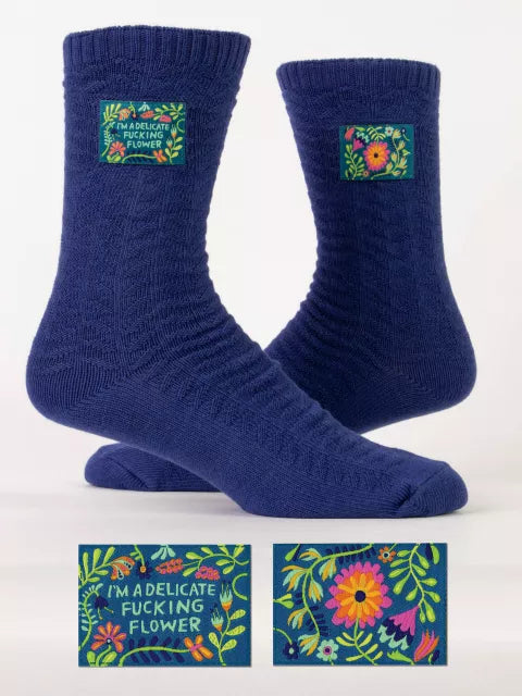 Blue Q Tag socks - I'm a Delicate Fucking Flower