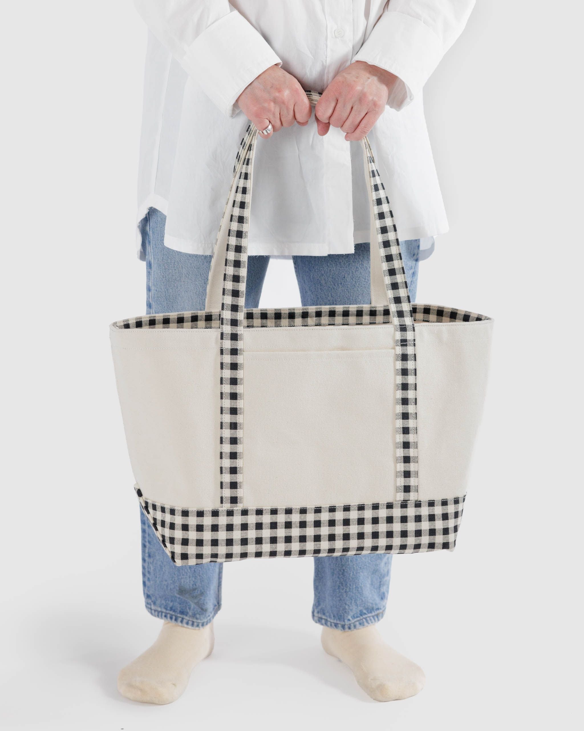 Baggu Medium Heavyweight Canvas Tote Black and White Gingham