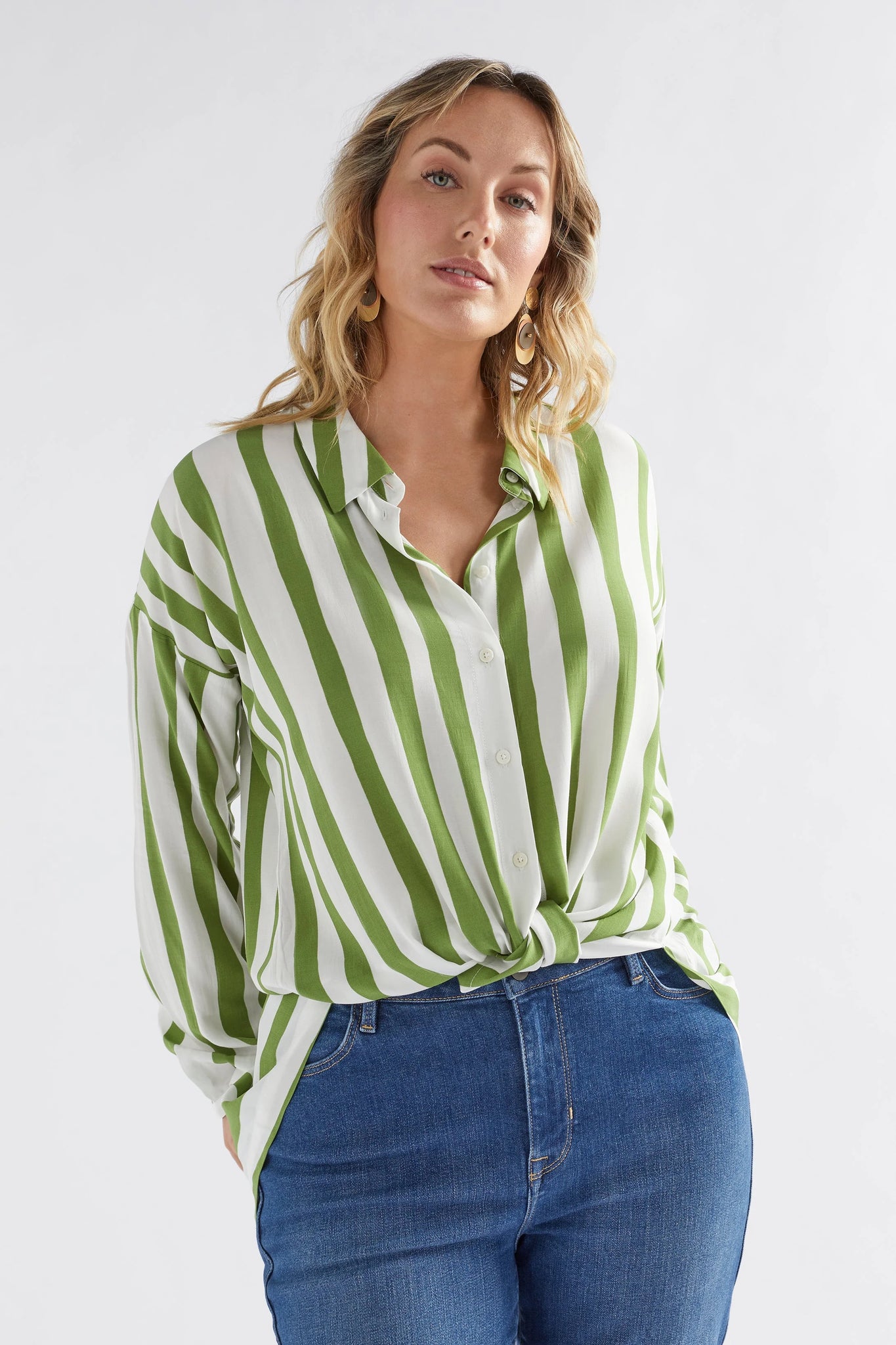 Elk Tilbe Shirt - Green and White Paint Stripe