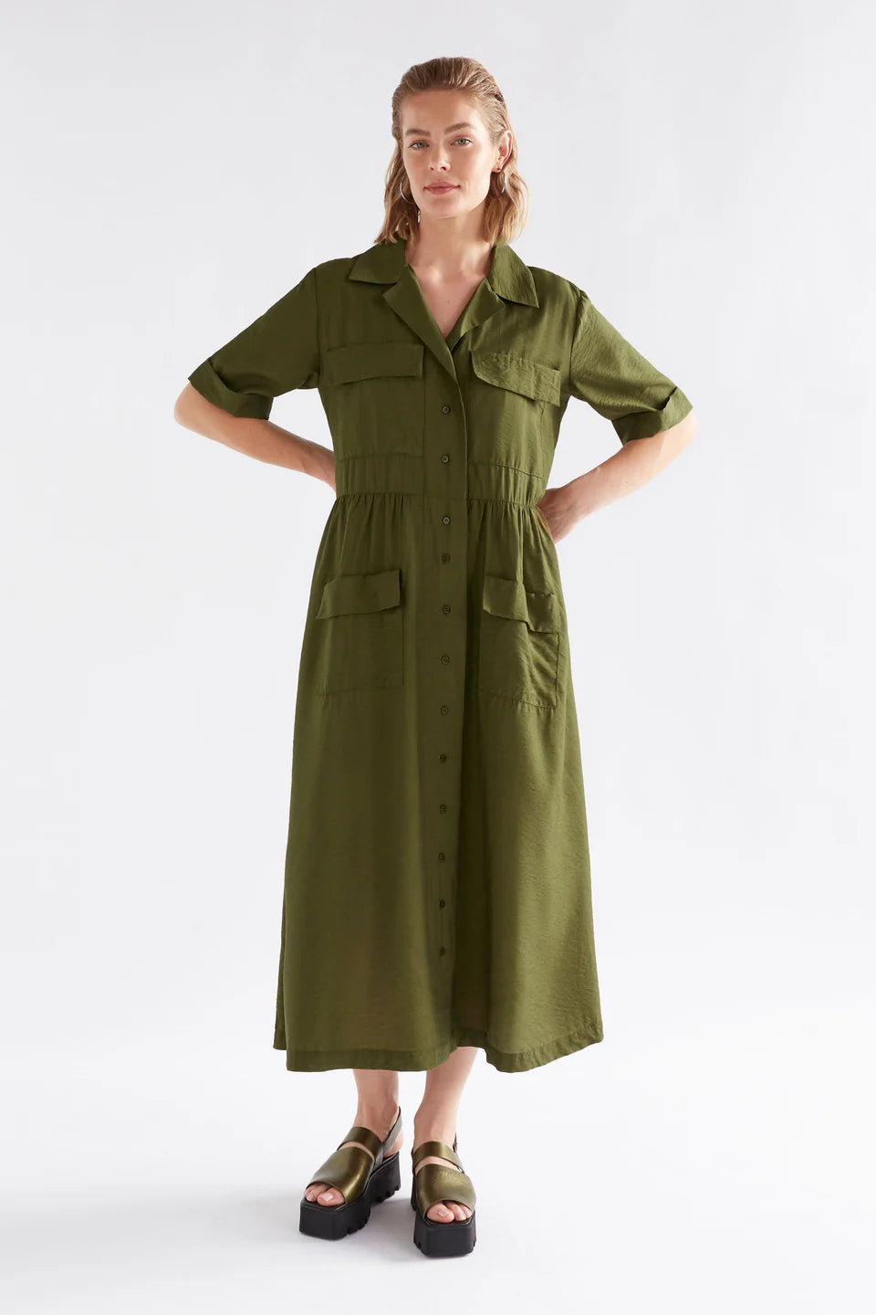 Elk Eine Shirt Dress - Olive