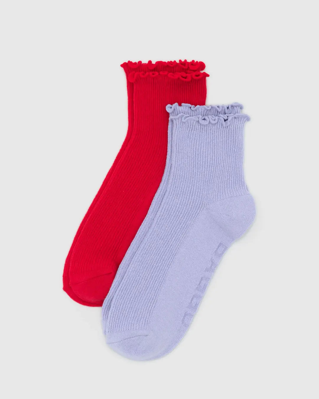 Baggu Lettuce Edge Sock Set of 2 - Lavender and Red