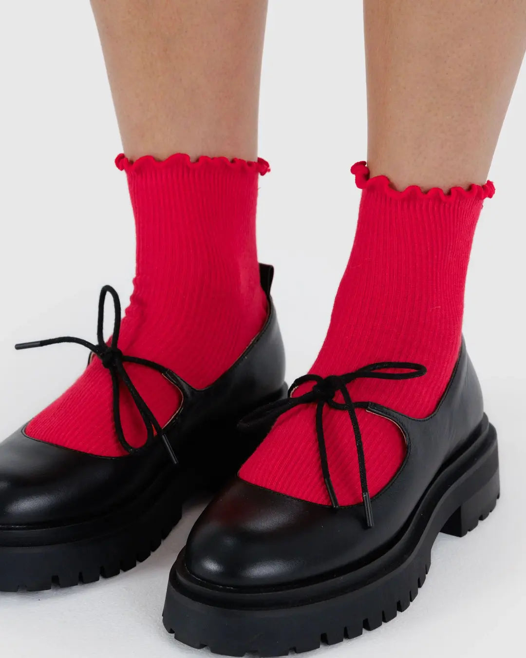 Baggu Lettuce Edge Sock Set of 2 - Lavender and Red