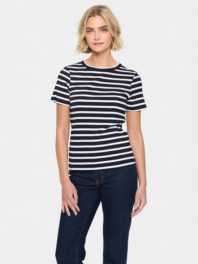 Saint Tropez Aster SS Stripe T Shirt - Black White Stripe
