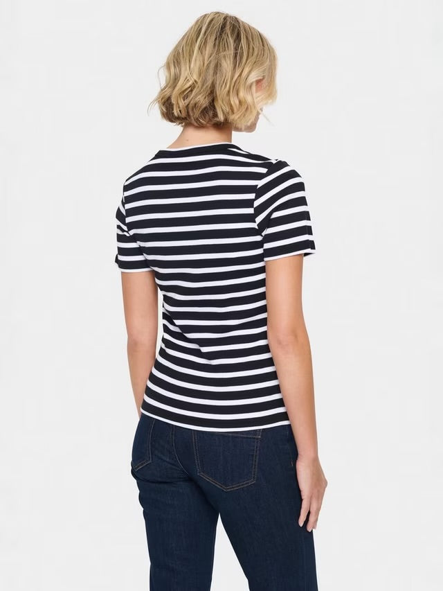 Saint Tropez Aster SS Stripe T Shirt - Black White Stripe