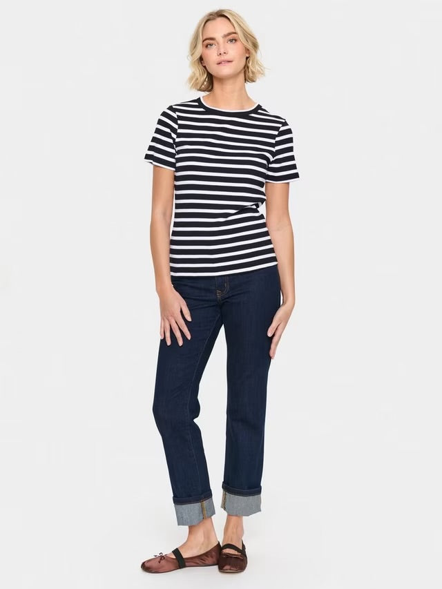 Saint Tropez Aster SS Stripe T Shirt - Black White Stripe