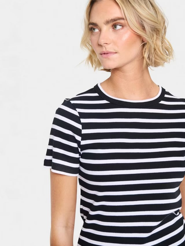 Saint Tropez Aster SS Stripe T Shirt - Black White Stripe