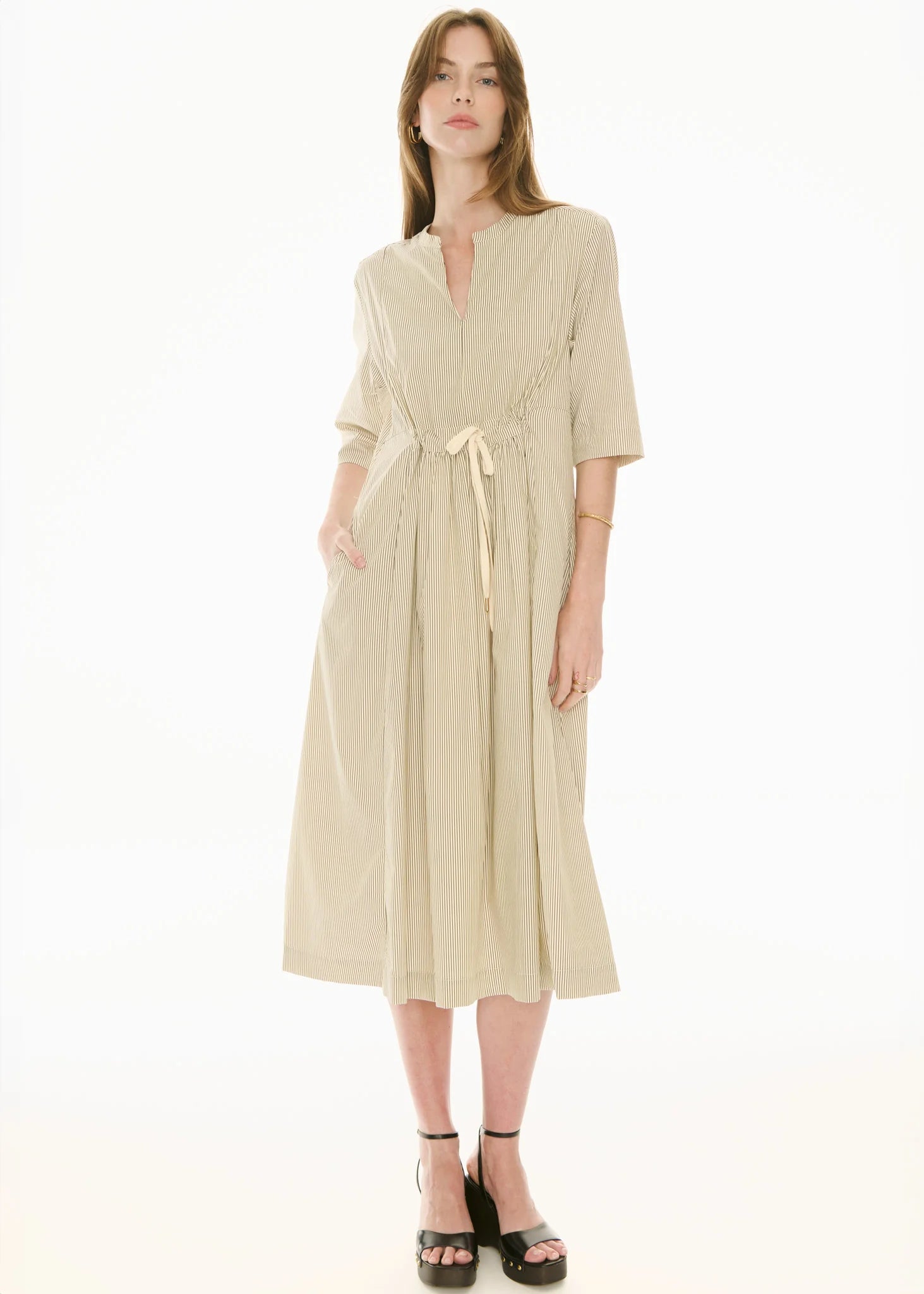 POL Fable Shirt Dress - Ivory/Ink