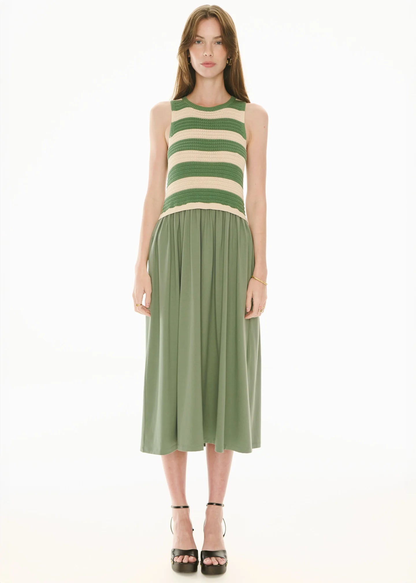 POL Bonde Dress Knit - Green/Ivory