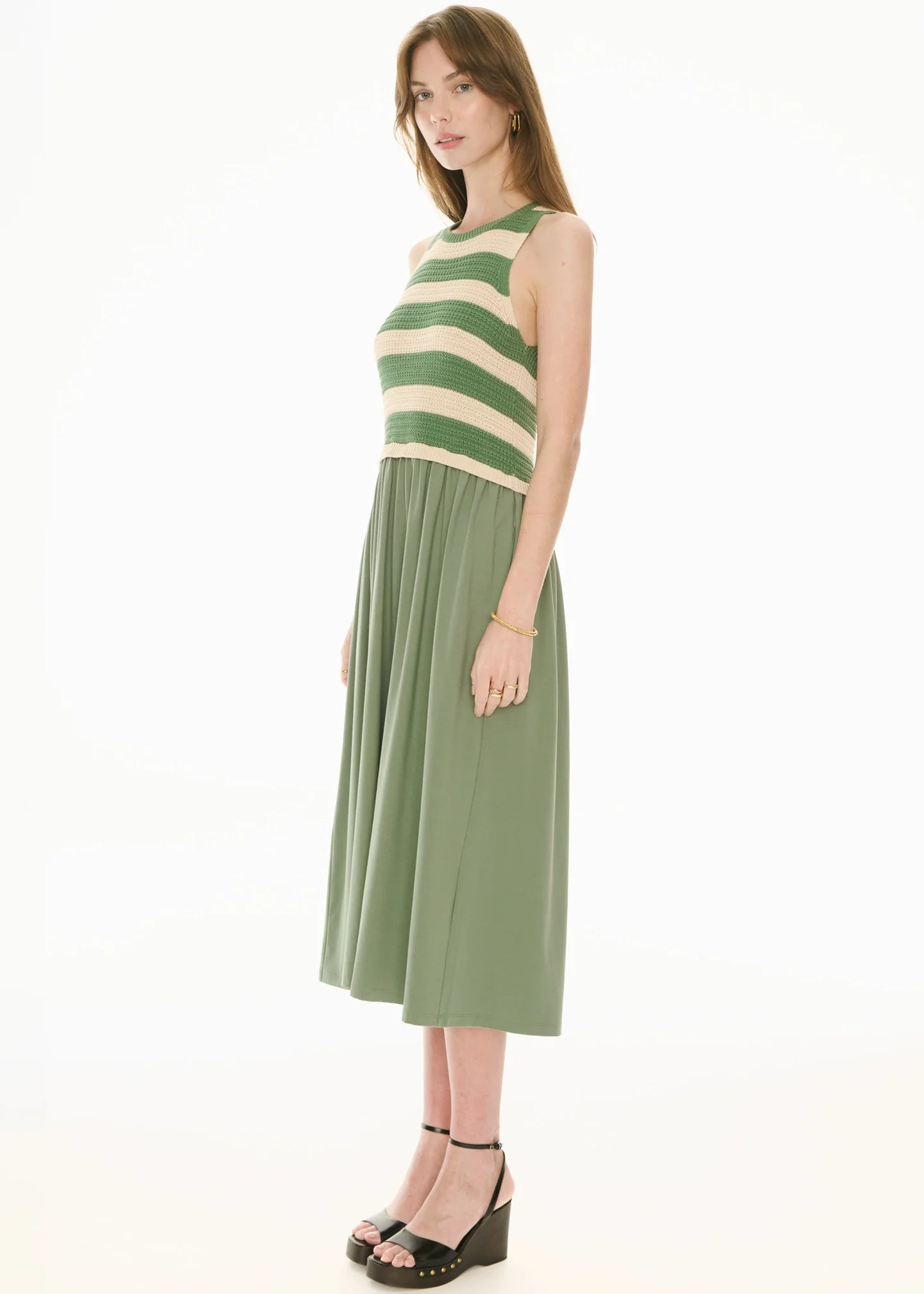 POL Bonde Dress Knit - Green/Ivory