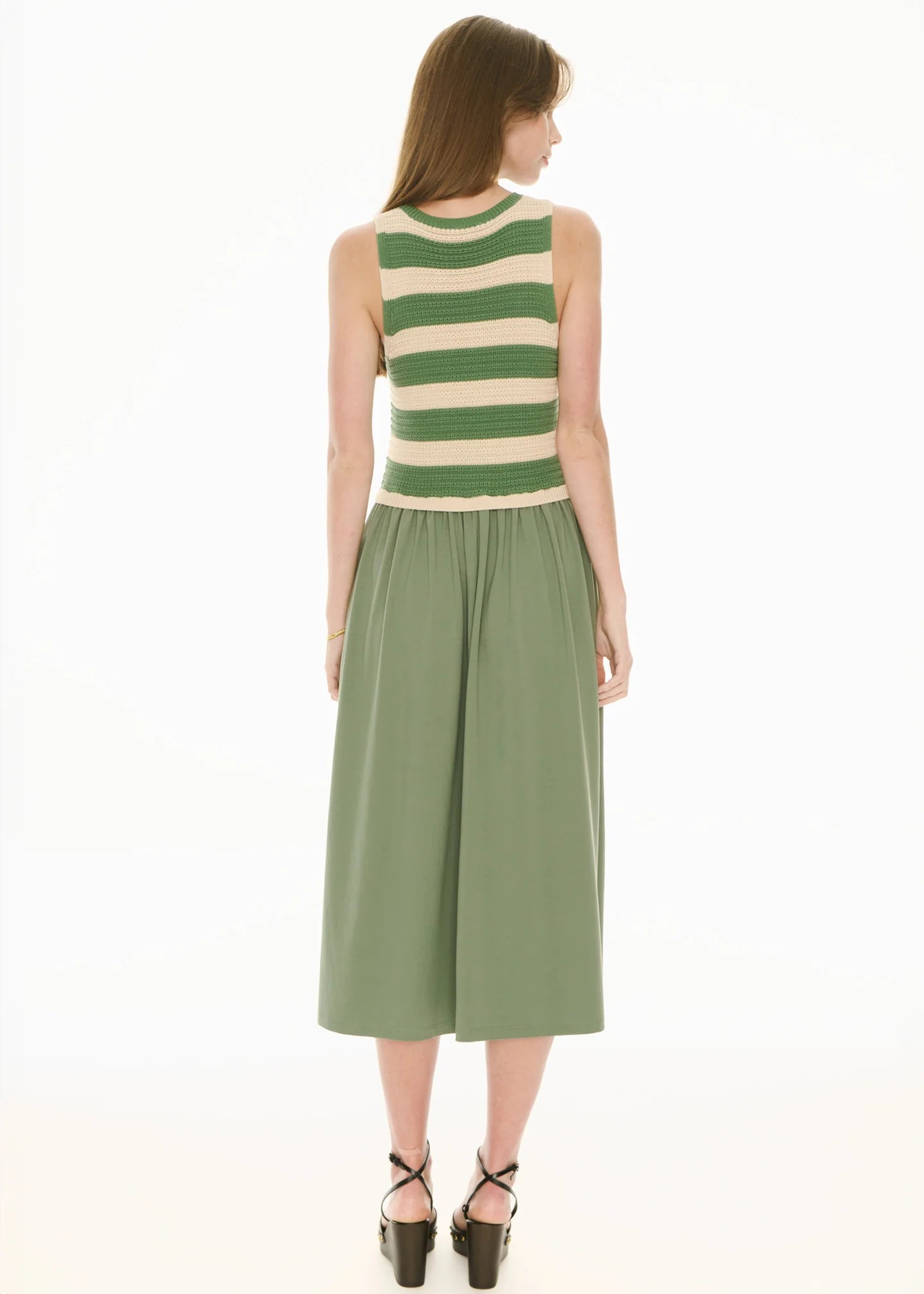 POL Bonde Dress Knit - Green/Ivory