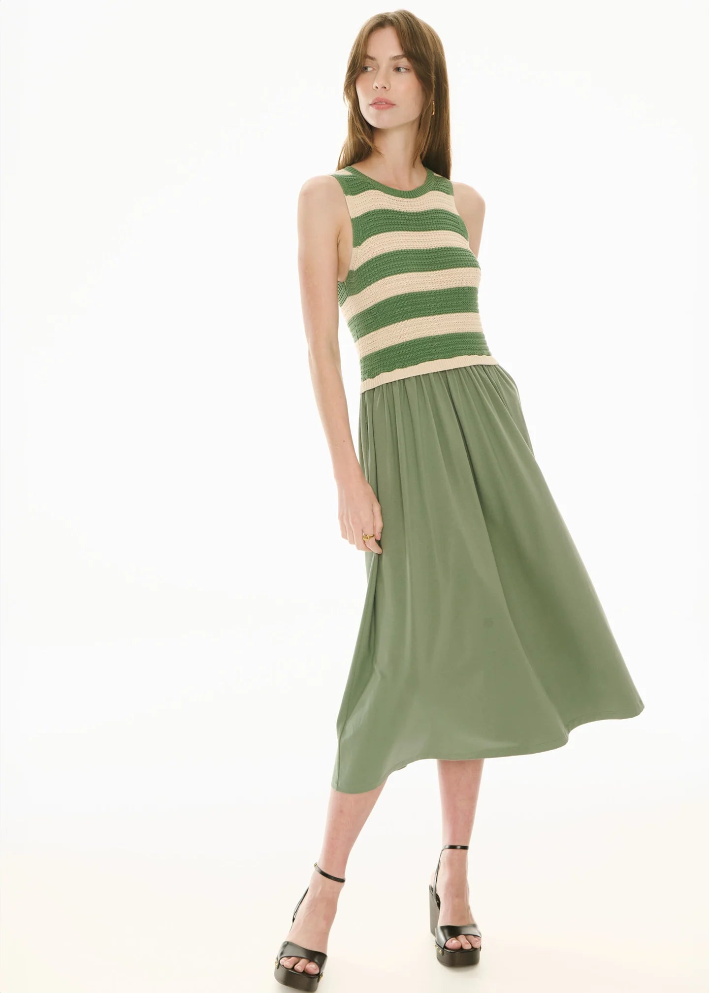 POL Bonde Dress Knit - Green/Ivory