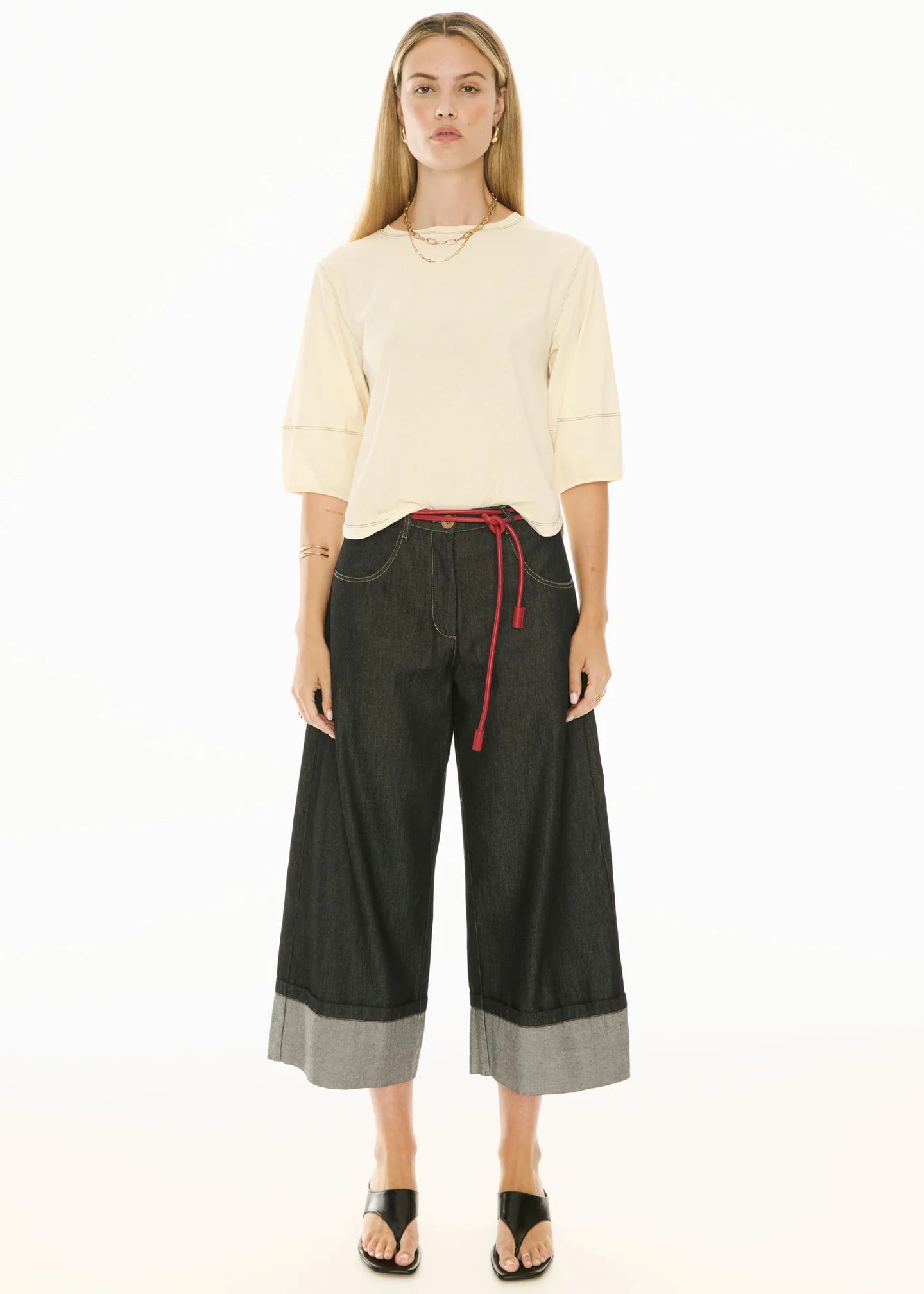 POL Harlyn Topstitch Tee - Ivory