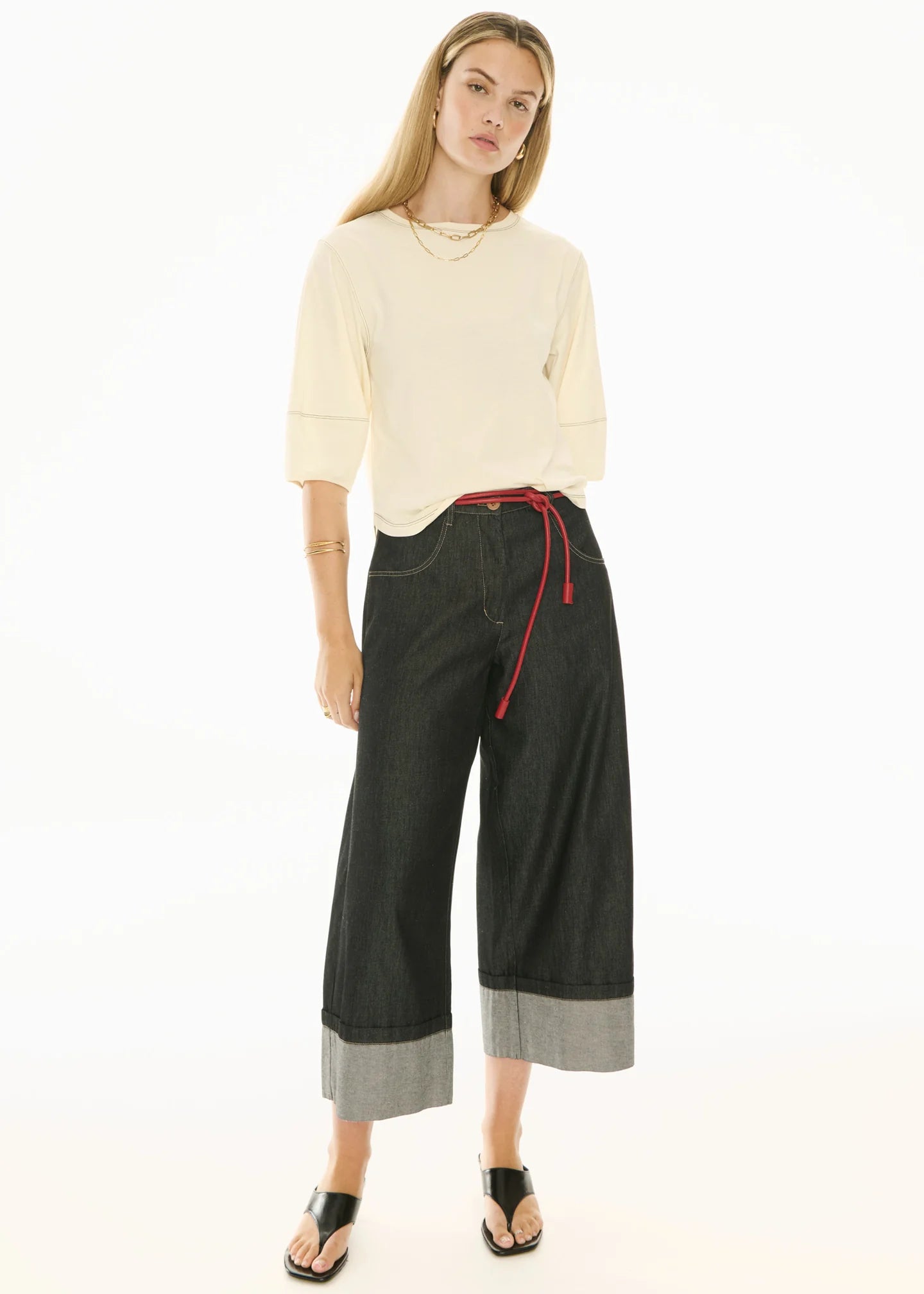 POL Harlyn Topstitch Tee - Ivory