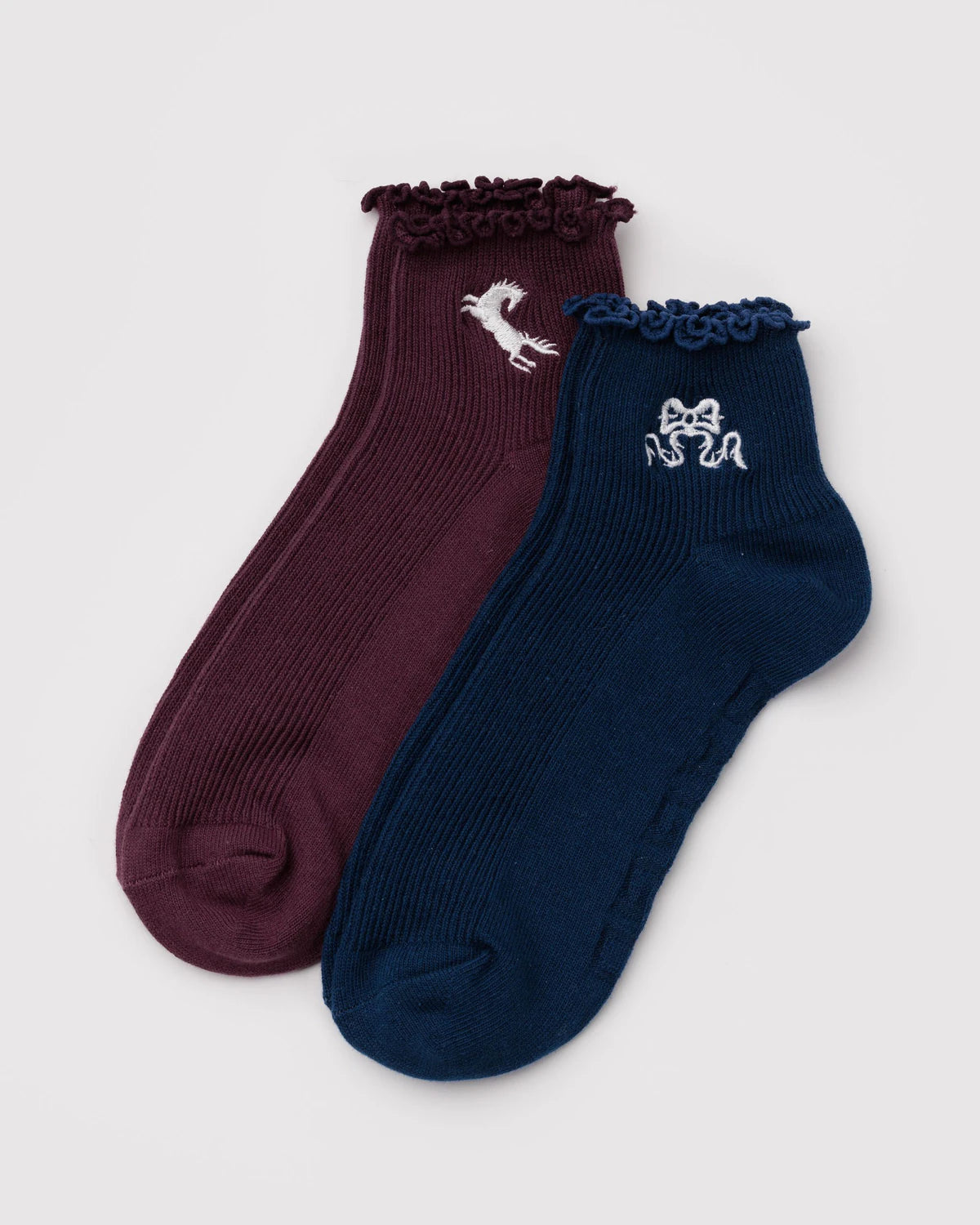 Baggu Socks - Lettuce Edge Set of 2 - Mahogany and Navy Icons