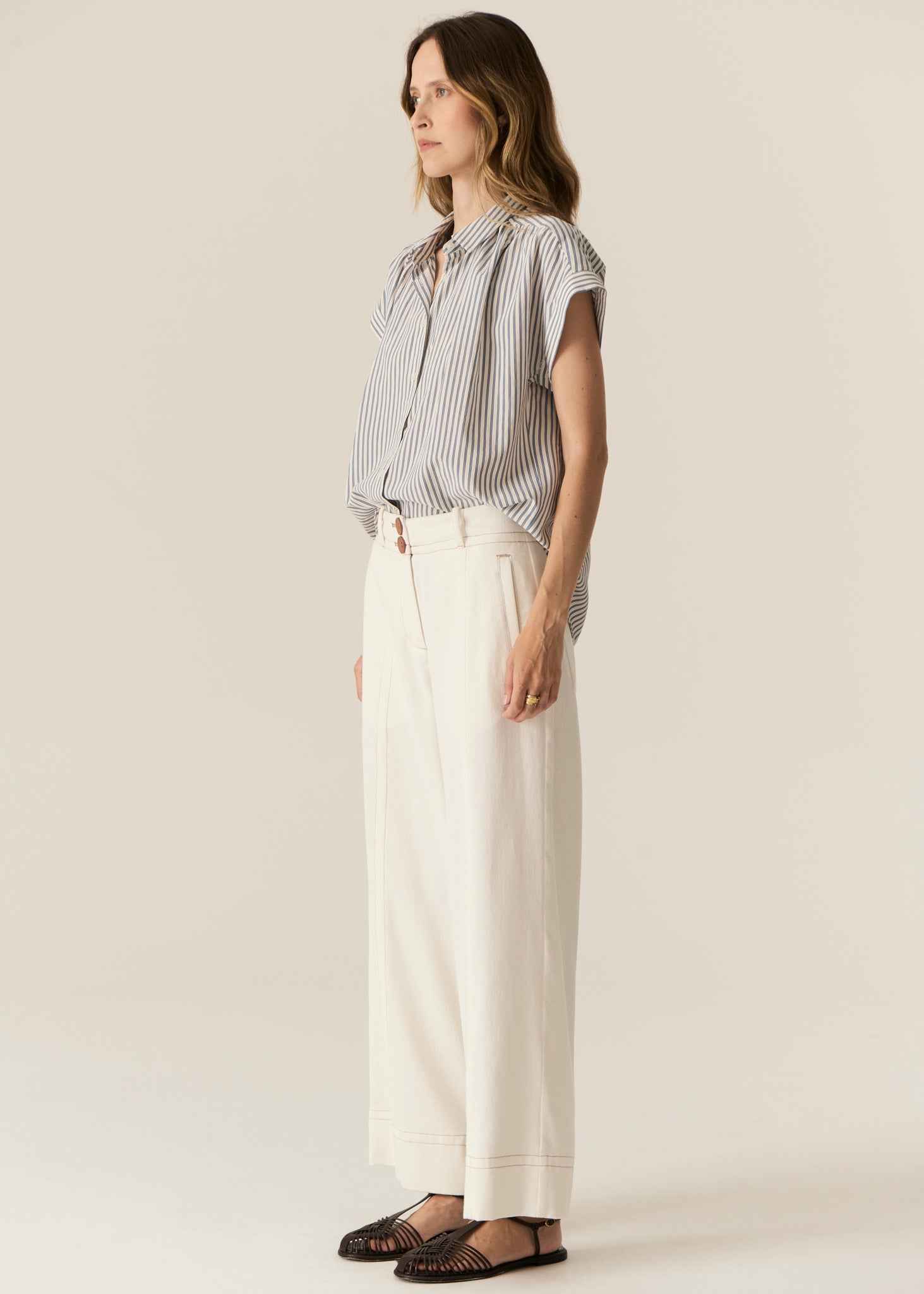 Pol Cap Sleeve Shirt - Blue Stripe