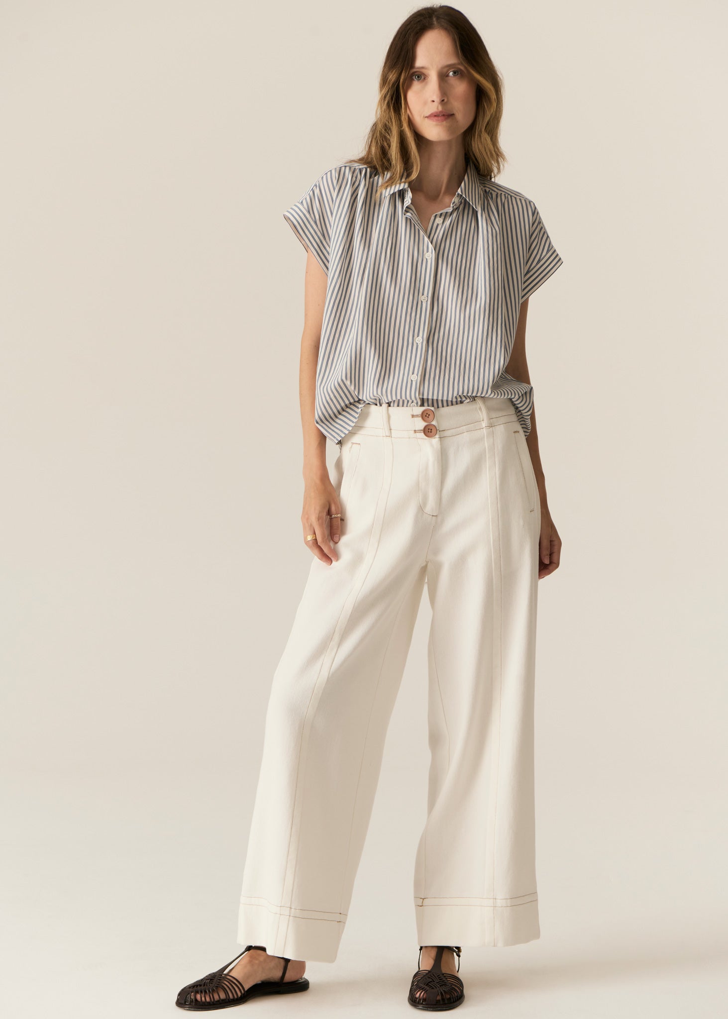 Pol Cap Sleeve Shirt - Blue Stripe