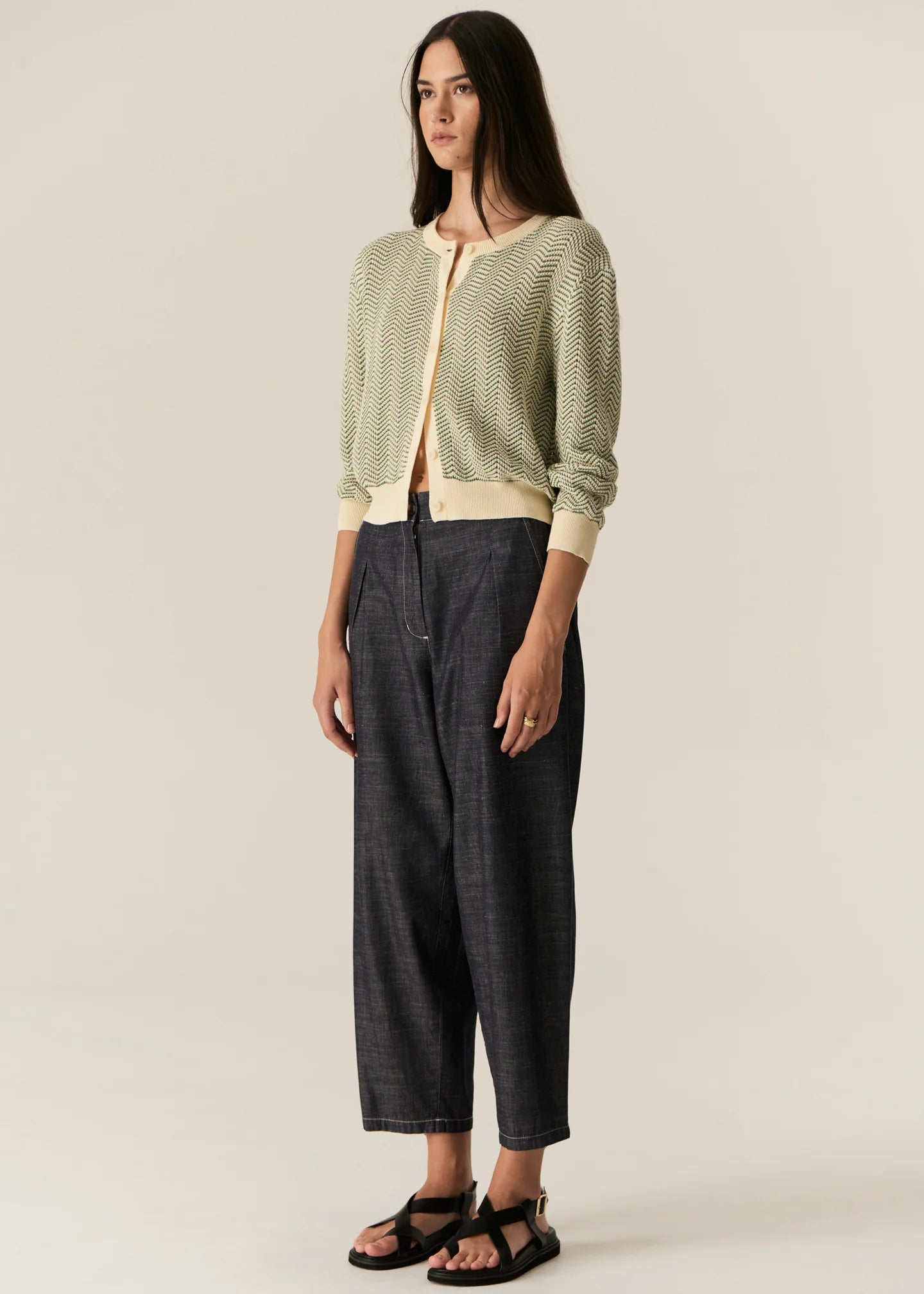 Pol Jules Cardigan - Green/Ivory