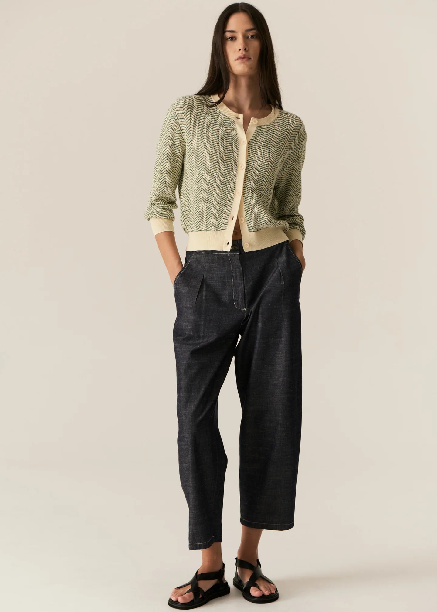 Pol Jules Cardigan - Green/Ivory
