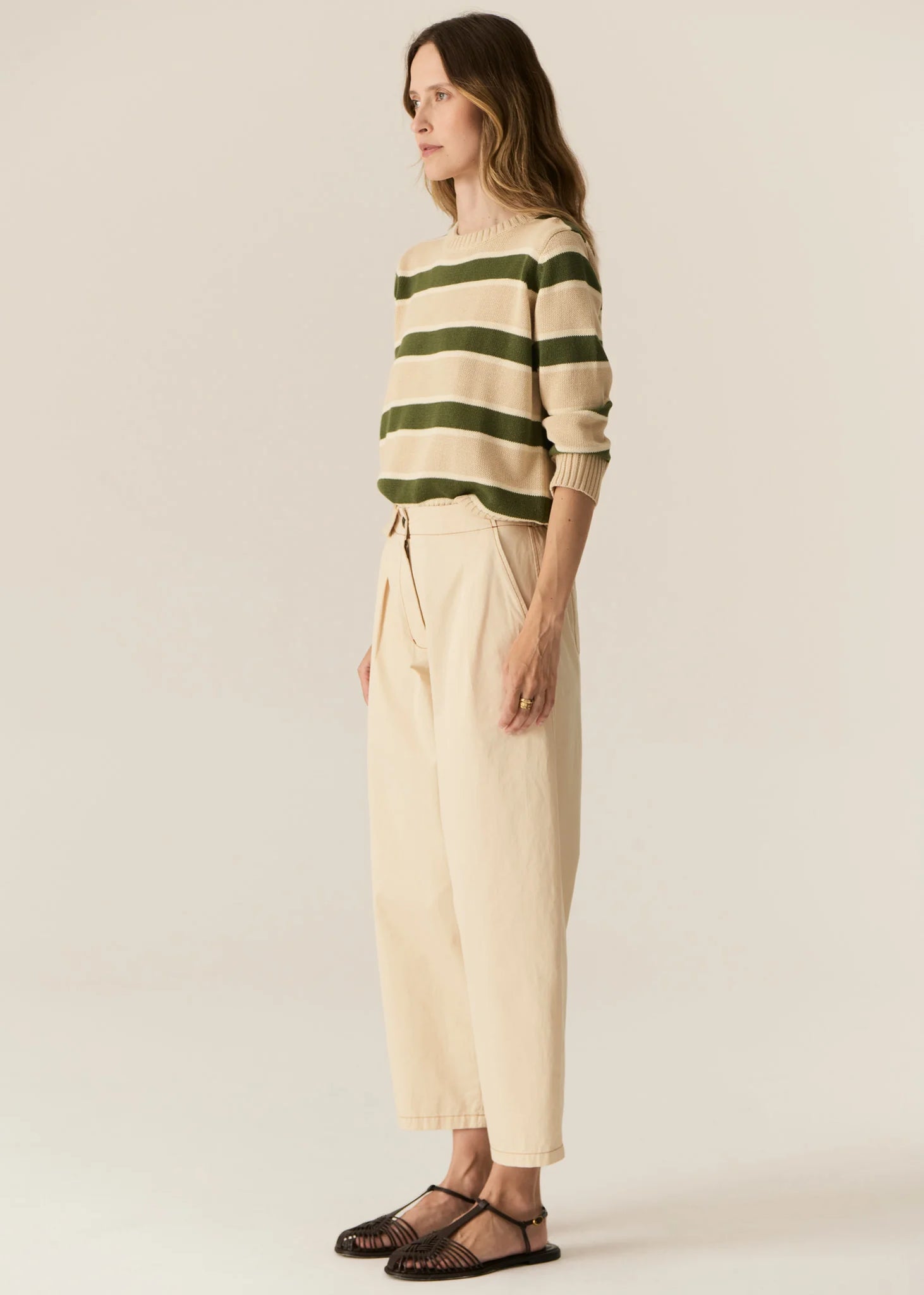 Pol Jules Stripe Knit - Pebble/Green