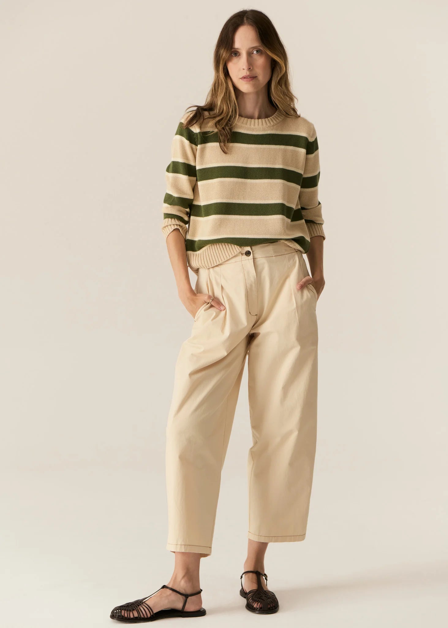 Pol Jules Stripe Knit - Pebble/Green