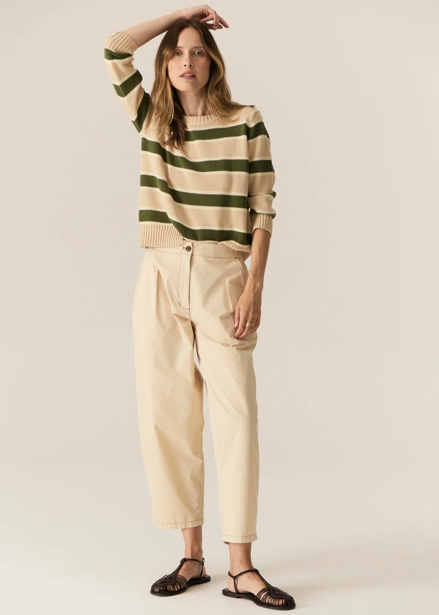 Pol Jules Stripe Knit - Pebble/Green