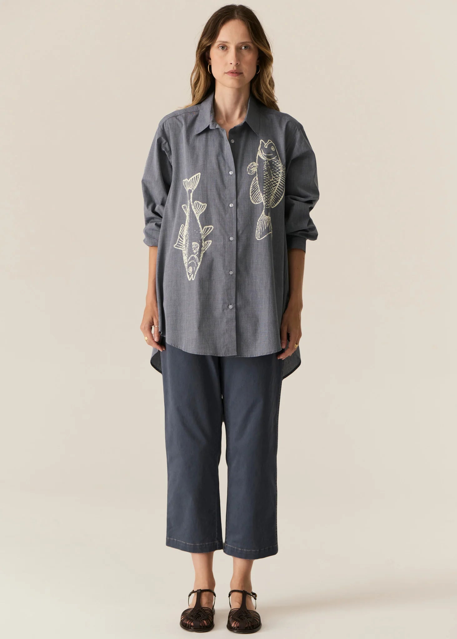 Pol Cassis Fish Shirt - Denim/Pebble