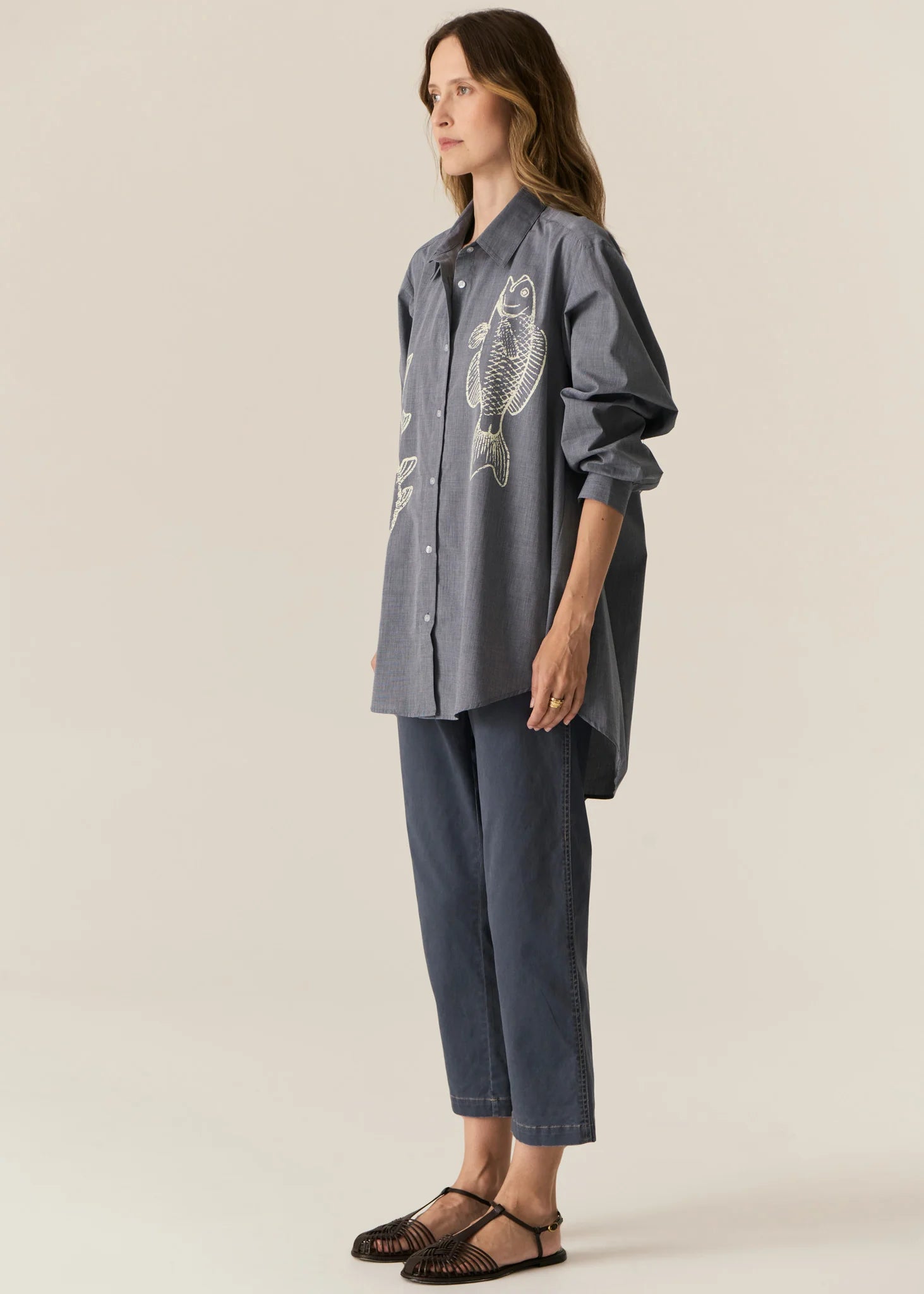 Pol Cassis Fish Shirt - Denim/Pebble