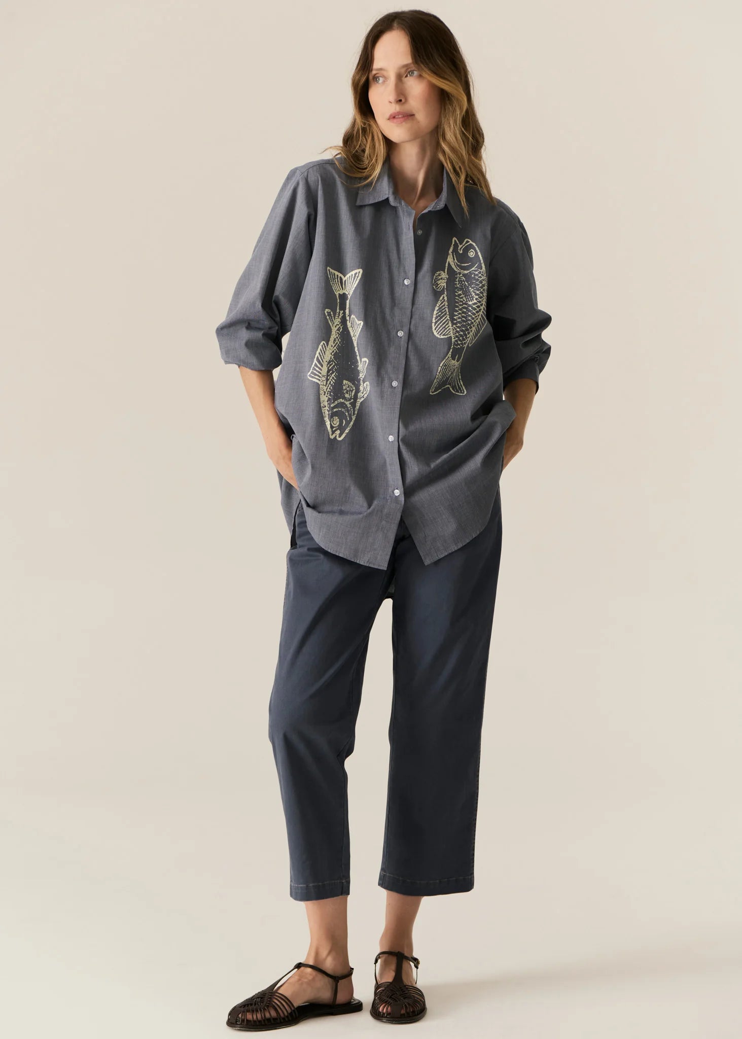 Pol Cassis Fish Shirt - Denim/Pebble