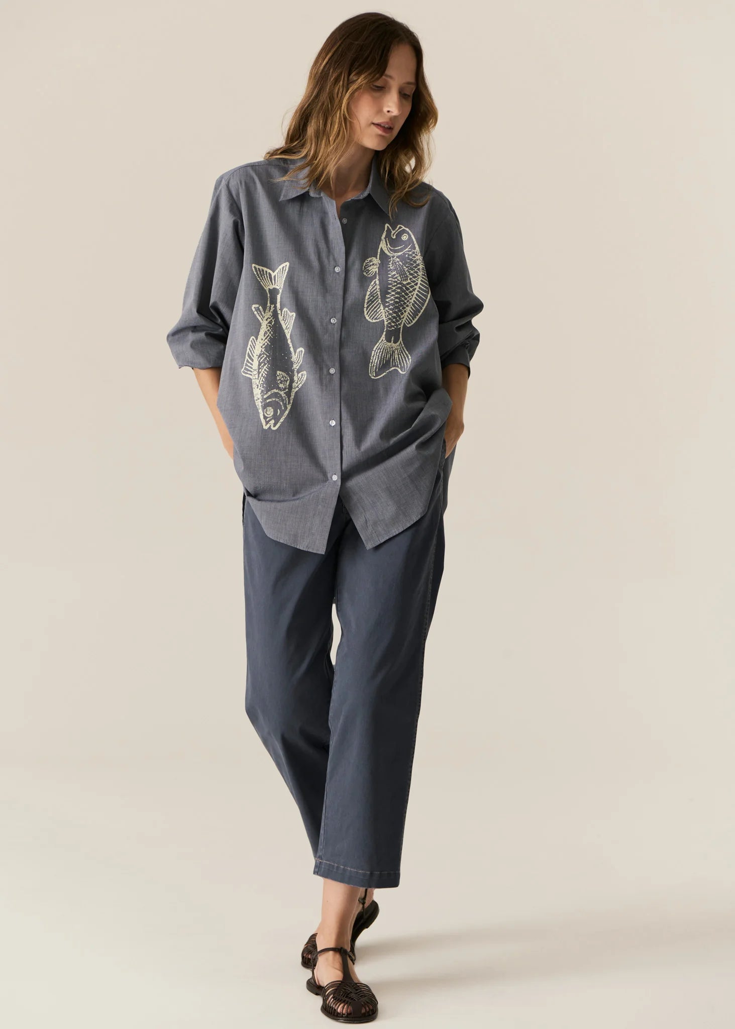 Pol Cassis Fish Shirt - Denim/Pebble
