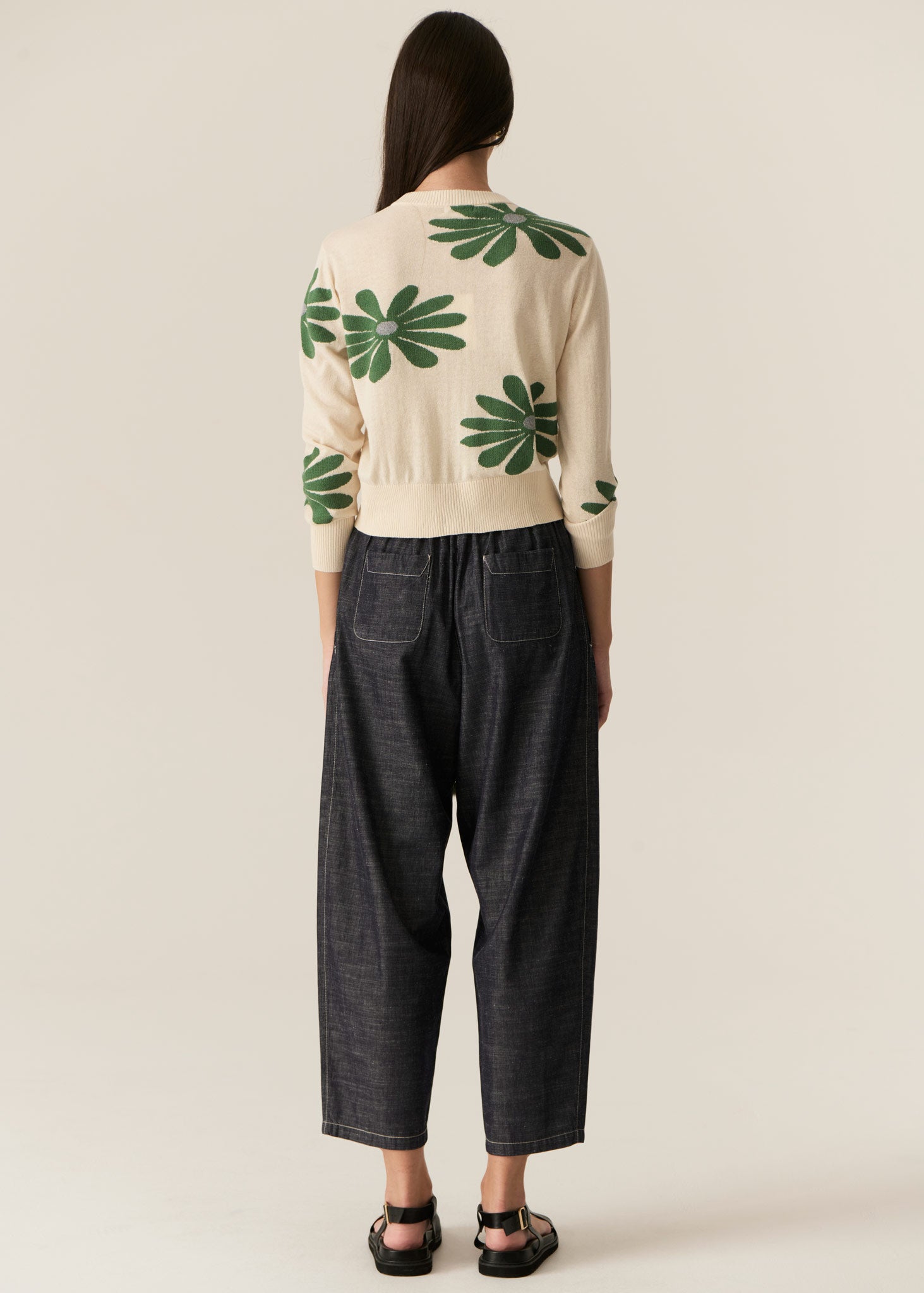 Pol Lask Daisy Cardigan - Ecru/Green