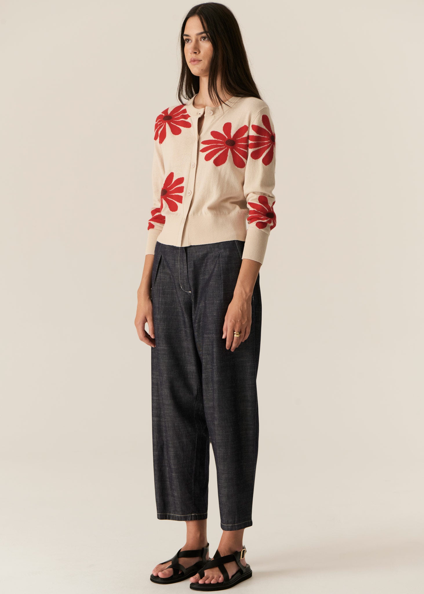 Pol Lask Daisy Cardigan - Ecru/Red