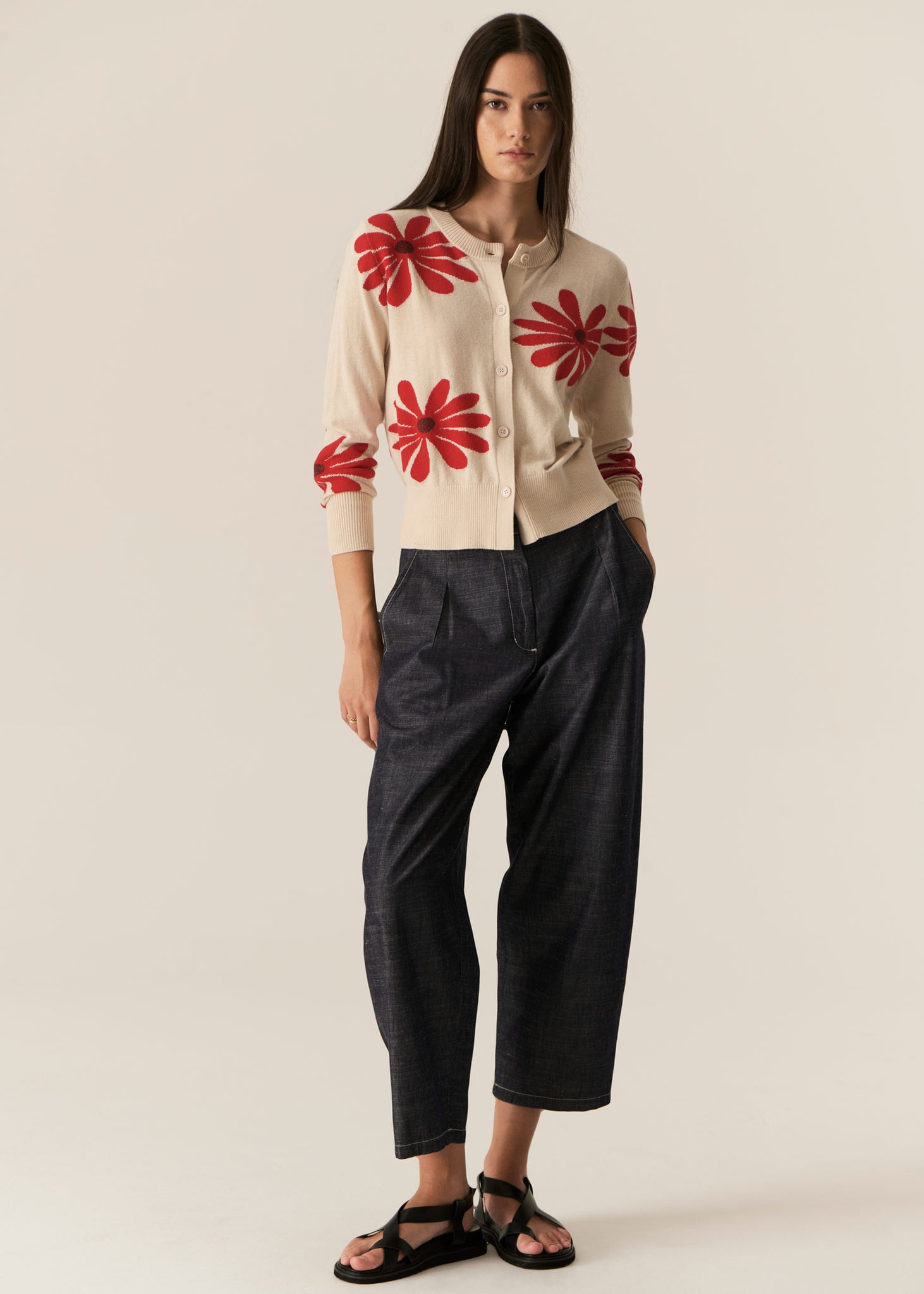 Pol Lask Daisy Cardigan - Ecru/Red