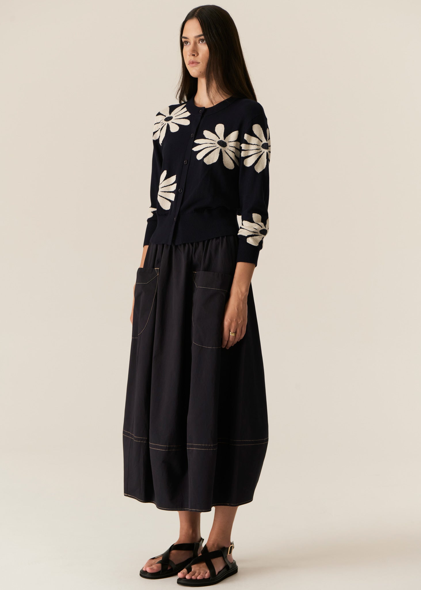 Pol Lask Daisy Cardigan - Ink/Ecru