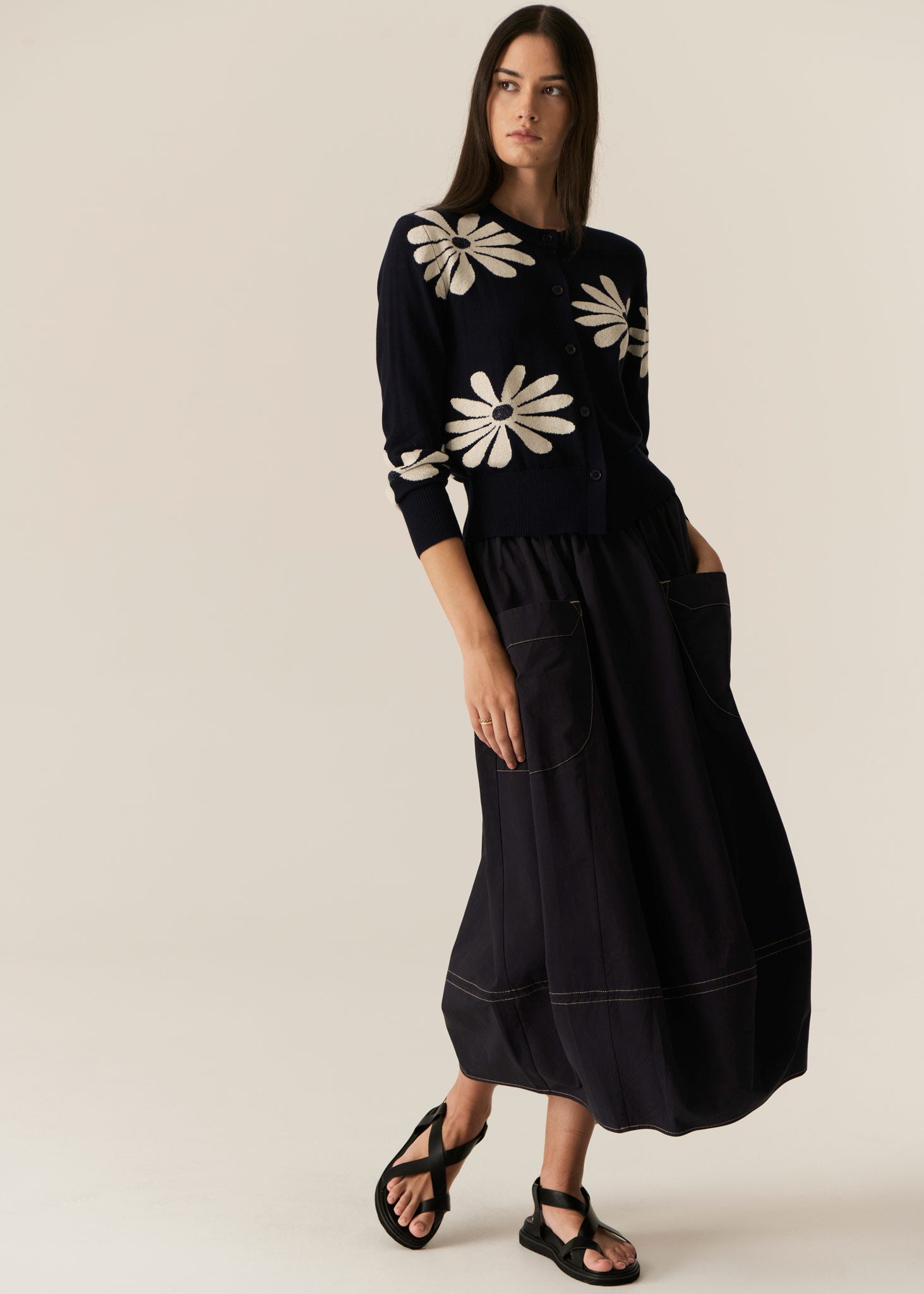 Pol Lask Daisy Cardigan - Ink/Ecru