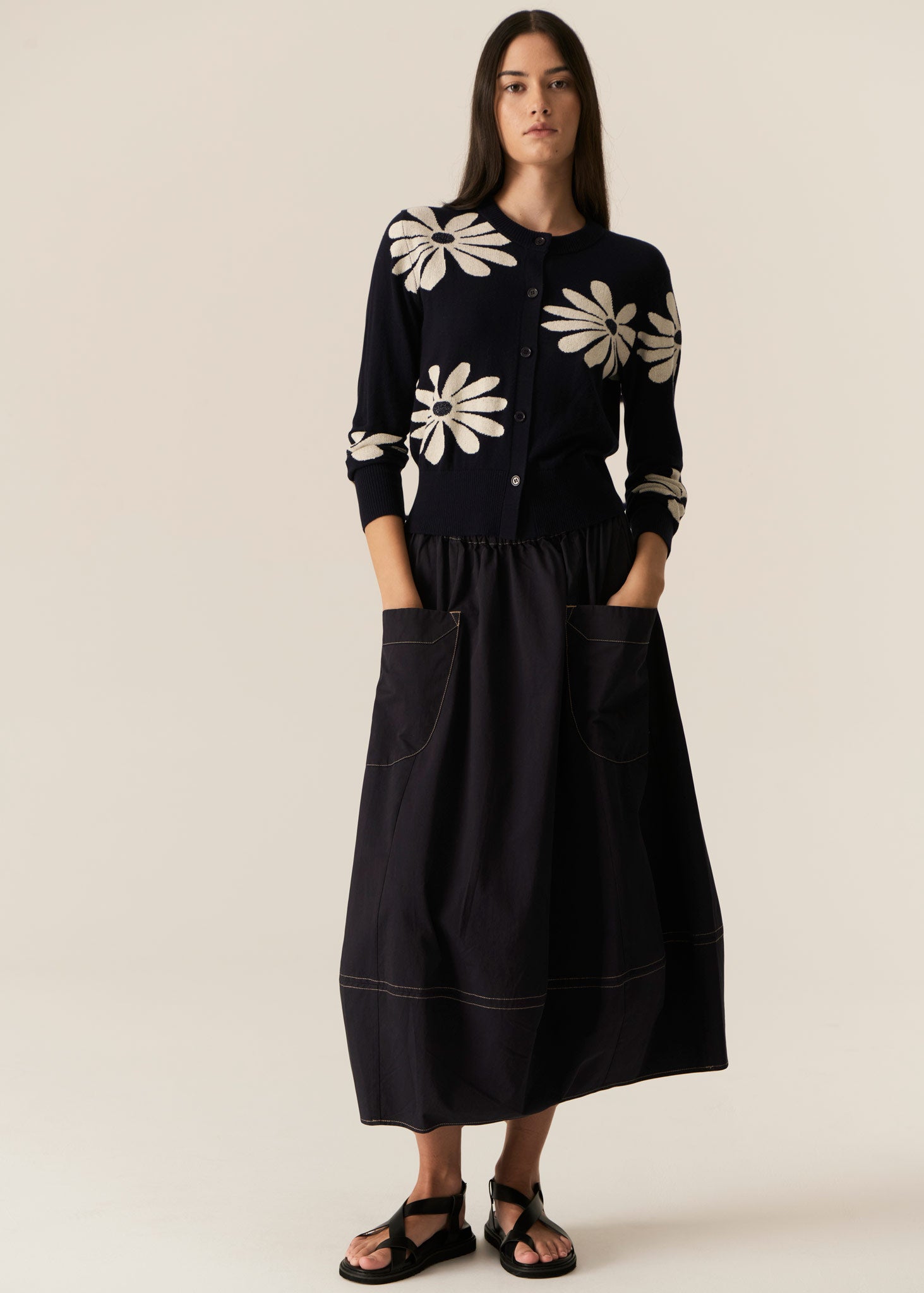 Pol Lask Daisy Cardigan - Ink/Ecru