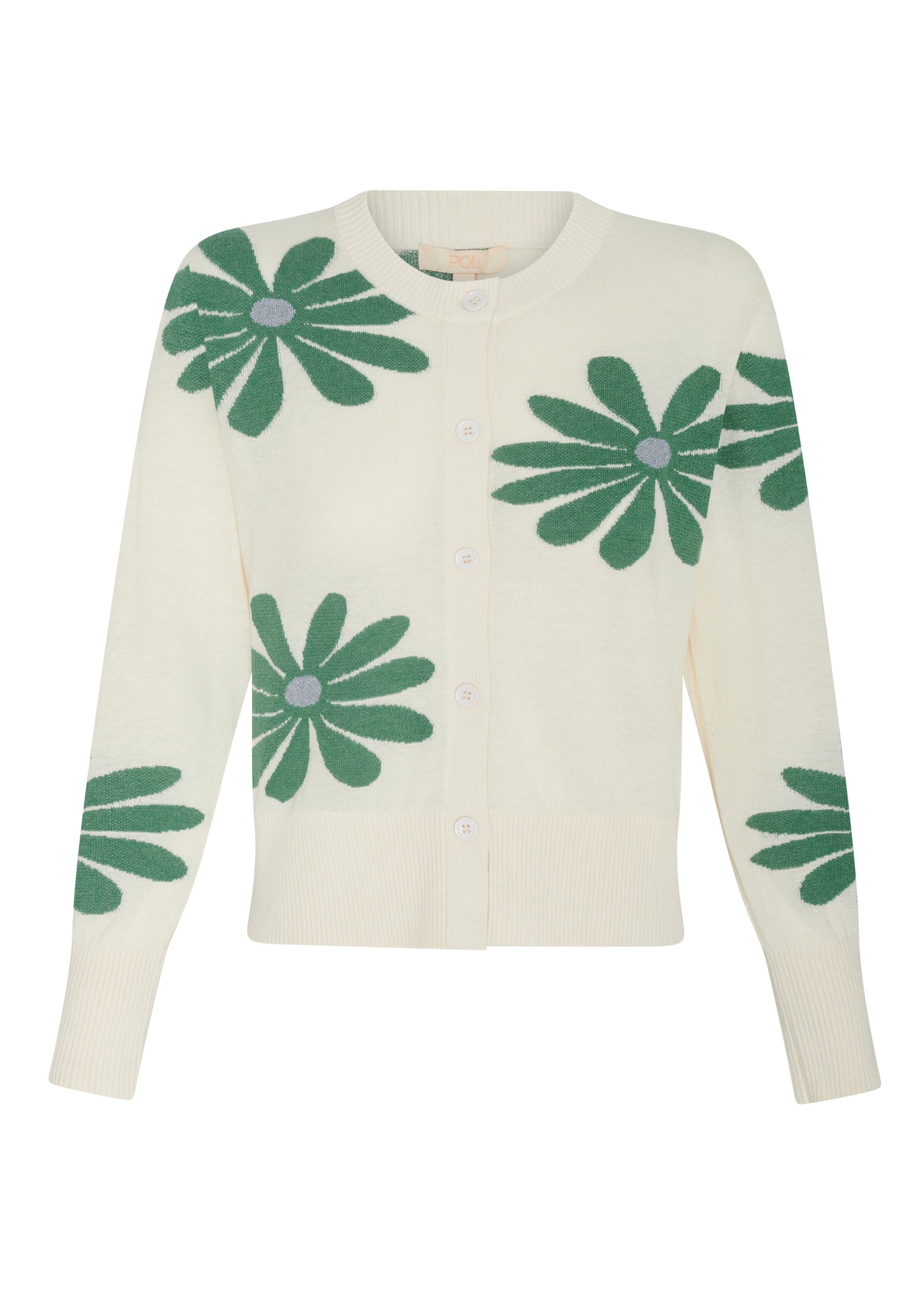Pol Lask Daisy Cardigan - Ecru/Green