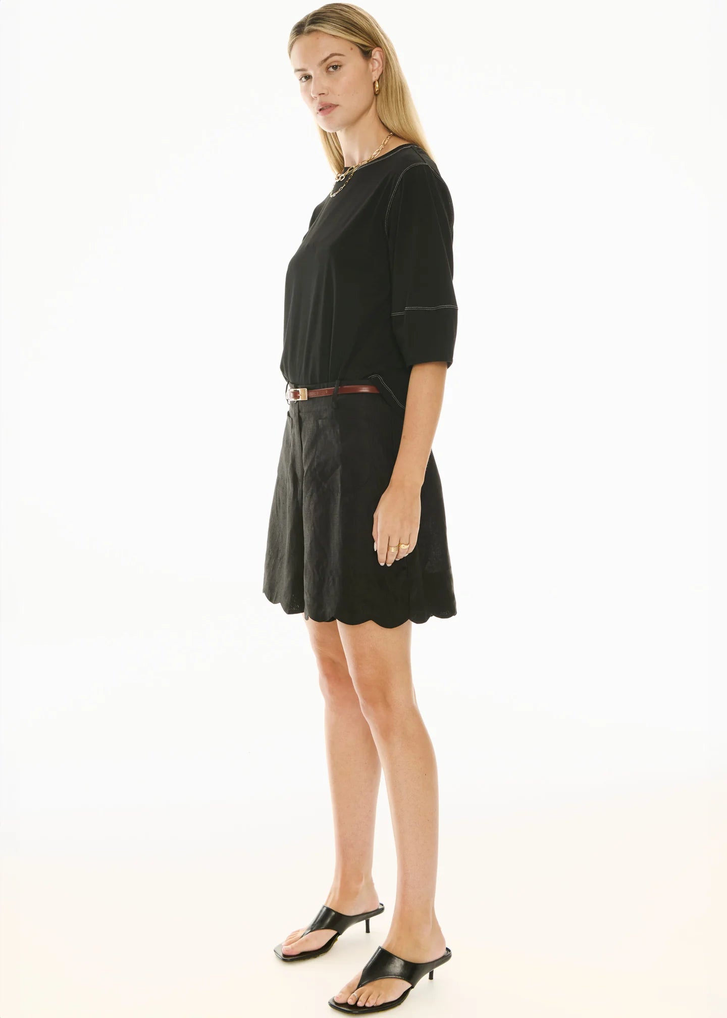 POL Harlyn Topstitch Tee - Black