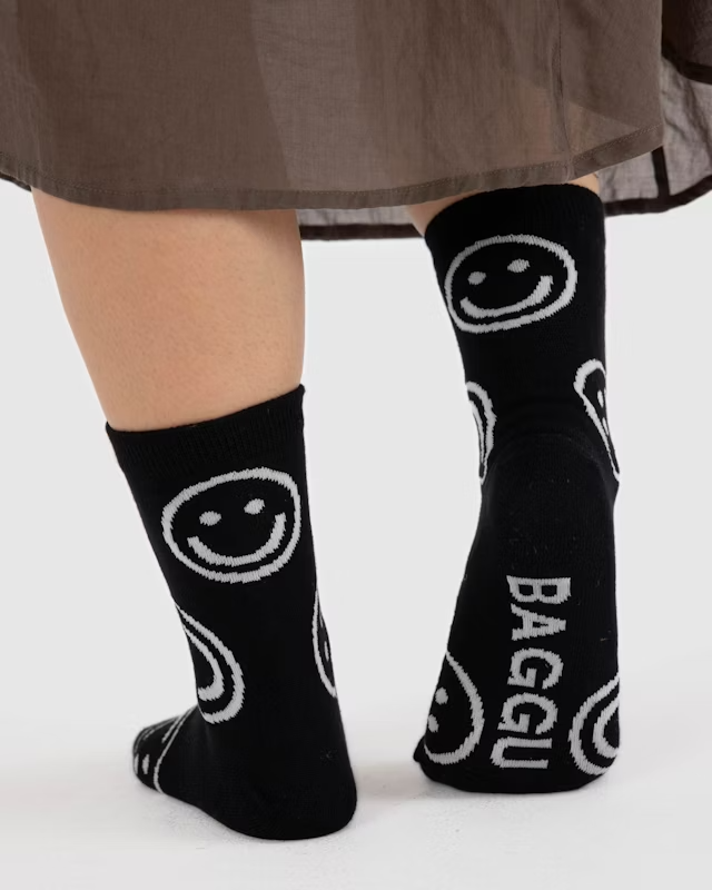 Baggu Crew Sock - Black Happy