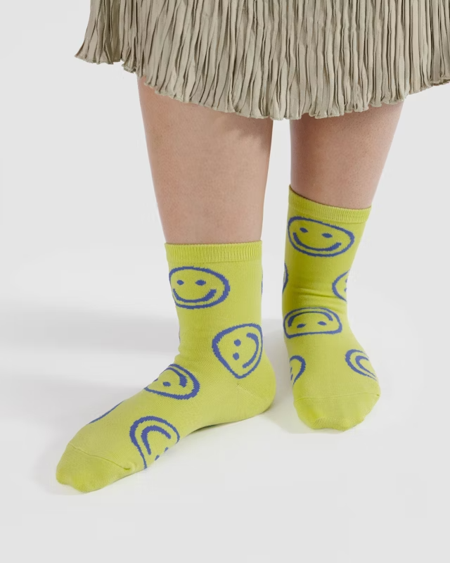 Baggu Crew Sock - Citron Happy