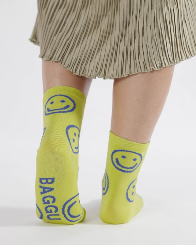 Baggu Crew Sock - Citron Happy