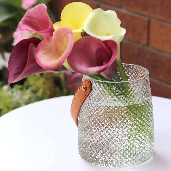 Old Mill Road Quilted Vase/Hurricane Lamp with faux leather handle