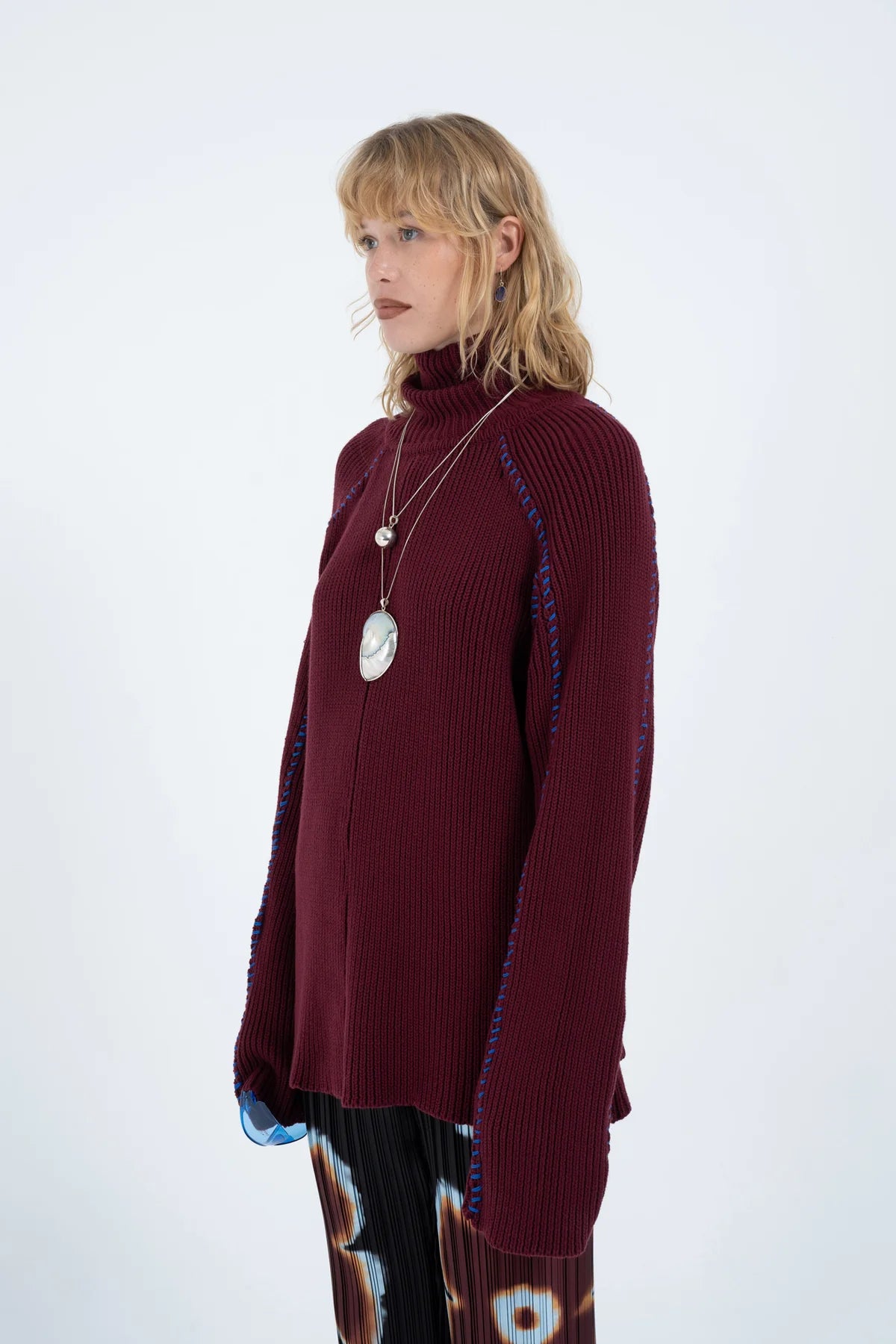 Arthur Apparel Oversized Stitch Sweater - Maroon