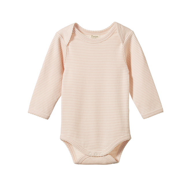 Nature Baby Long Sleeve Bodysuit - Rose Dust Pinstripe