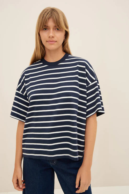 Kowtow Oversized Boxy Tee - Navy Breton